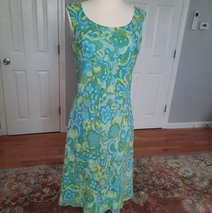Maggy London silk sleeveless blue green dress